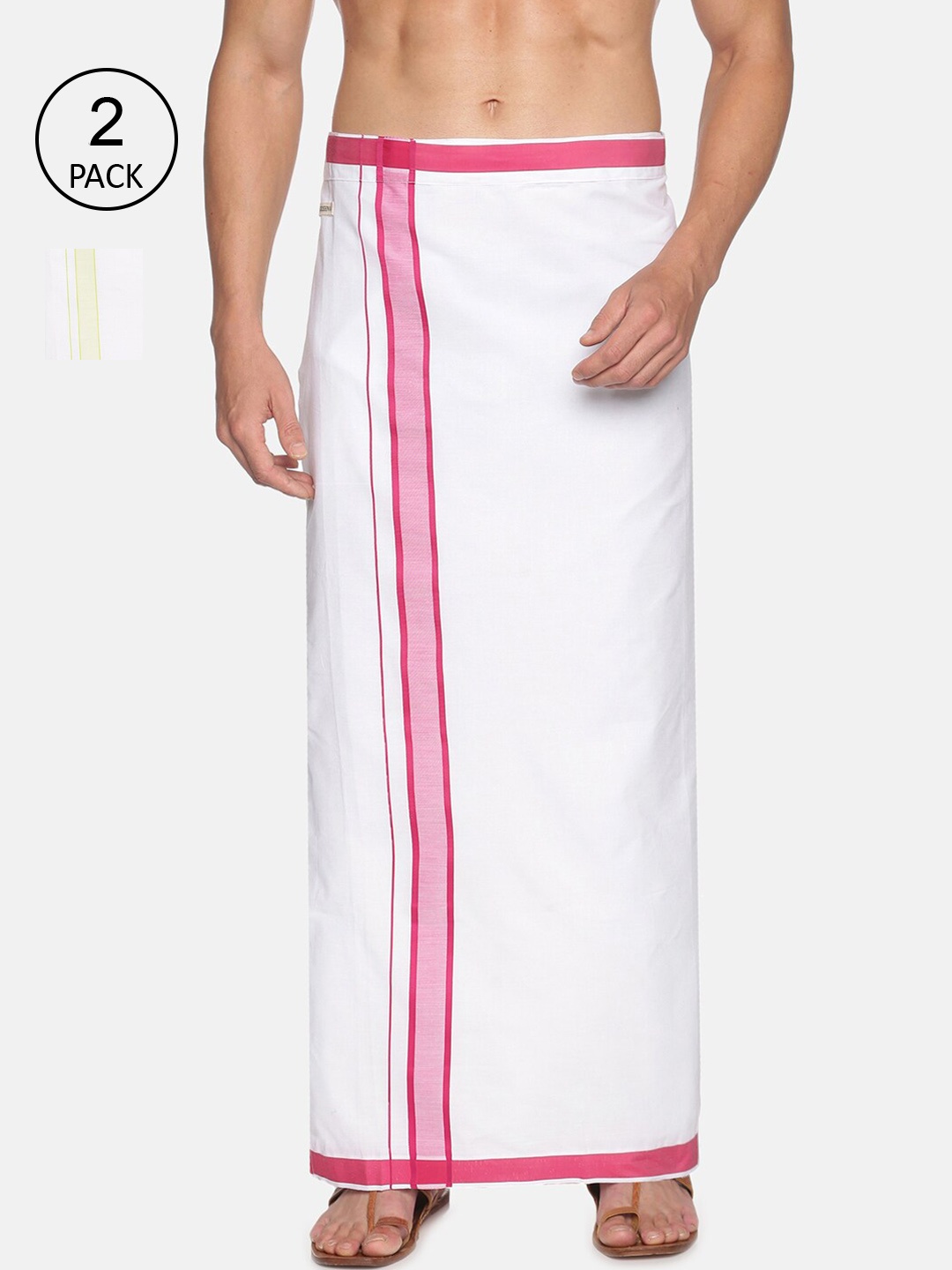 

Sethukrishna Men Pack Of 2 White Solid Cotton Dhoti