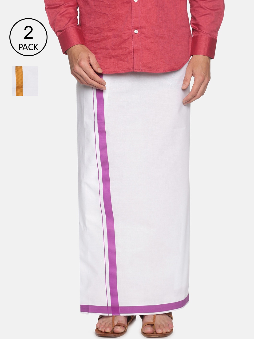 

Sethukrishna Men Pack Of 2 White Solid Cotton Dhoti