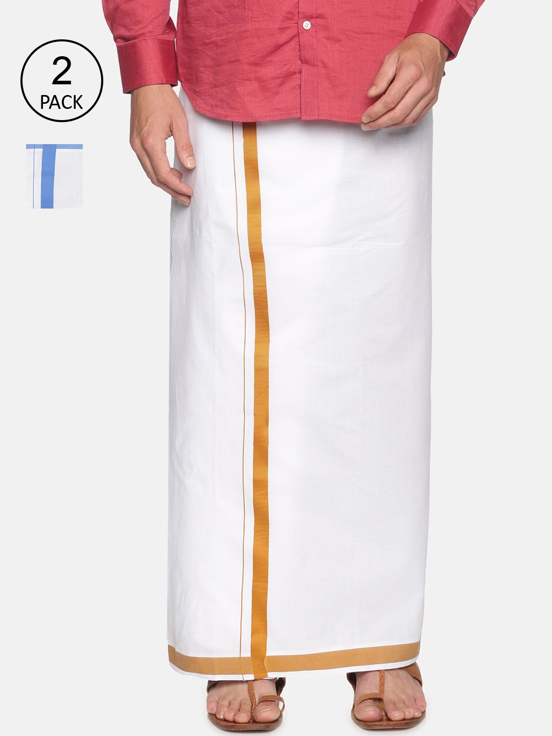 

Sethukrishna Men Pack of 2 White Solid Cotton Dhoti