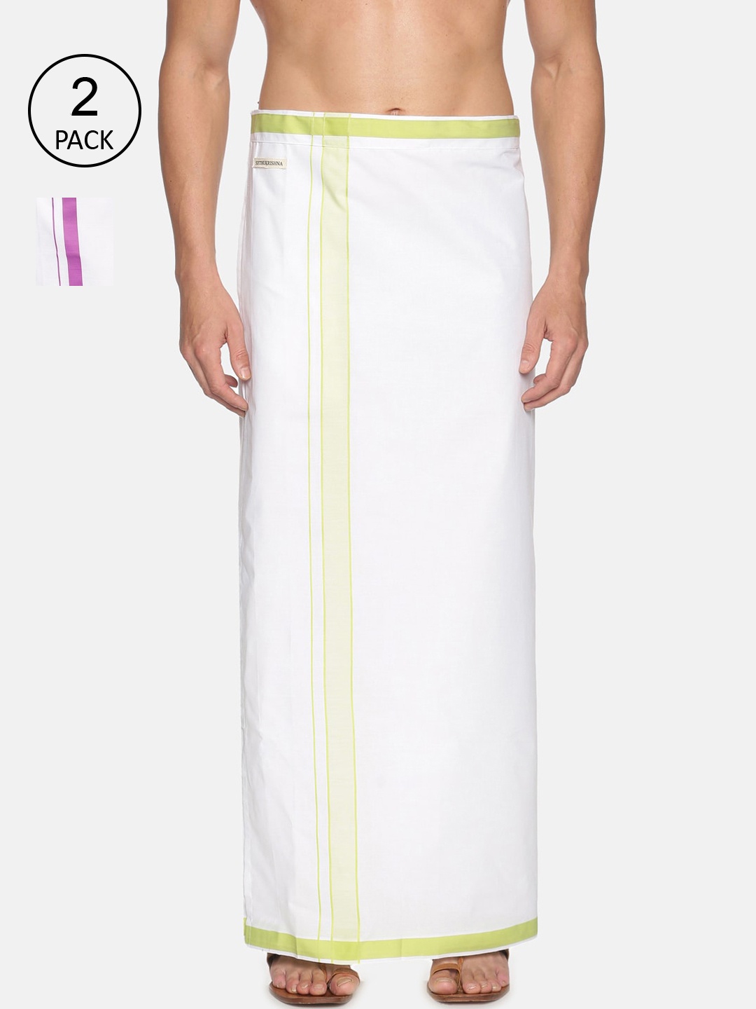 

Sethukrishna Men Pack Of 2 White Solid Cotton Dhoti