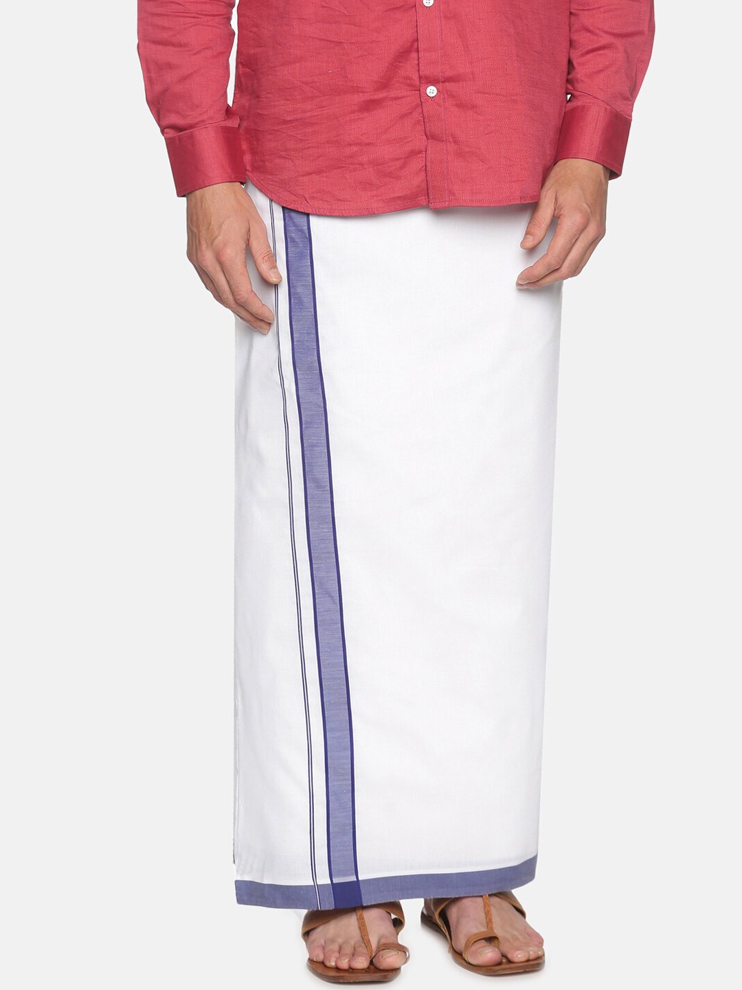 

Sethukrishna Men White Solid Cotton Dhoti With Border