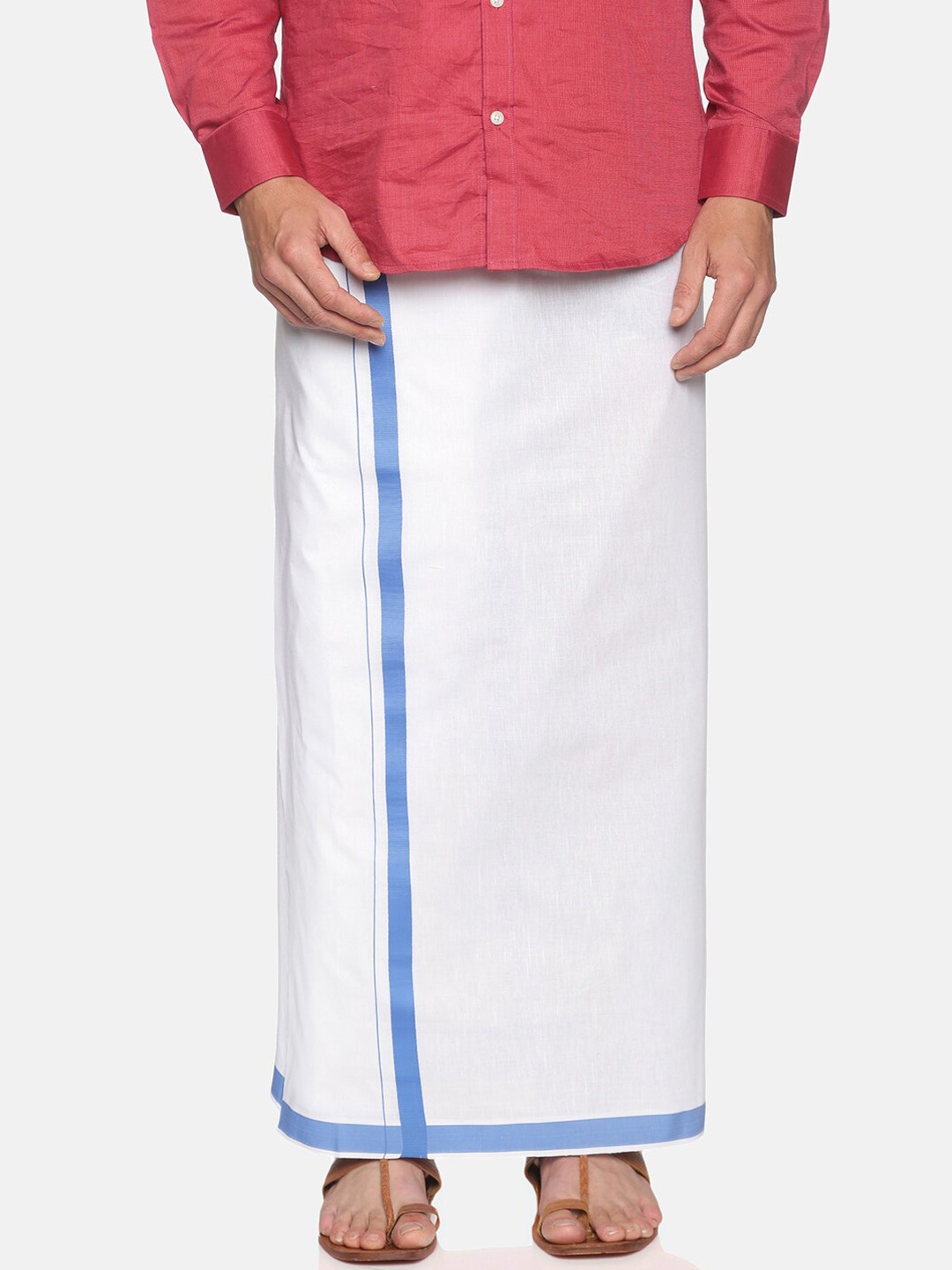 

Sethukrishna Men White Solid Cotton Dhoti with Border