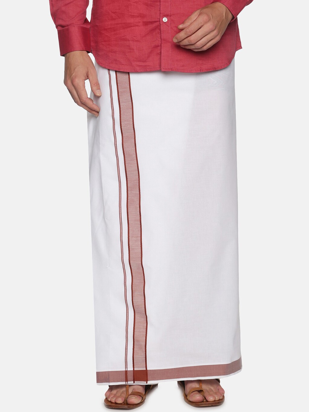 

Sethukrishna Men White & Red Solid Cotton Dhoti