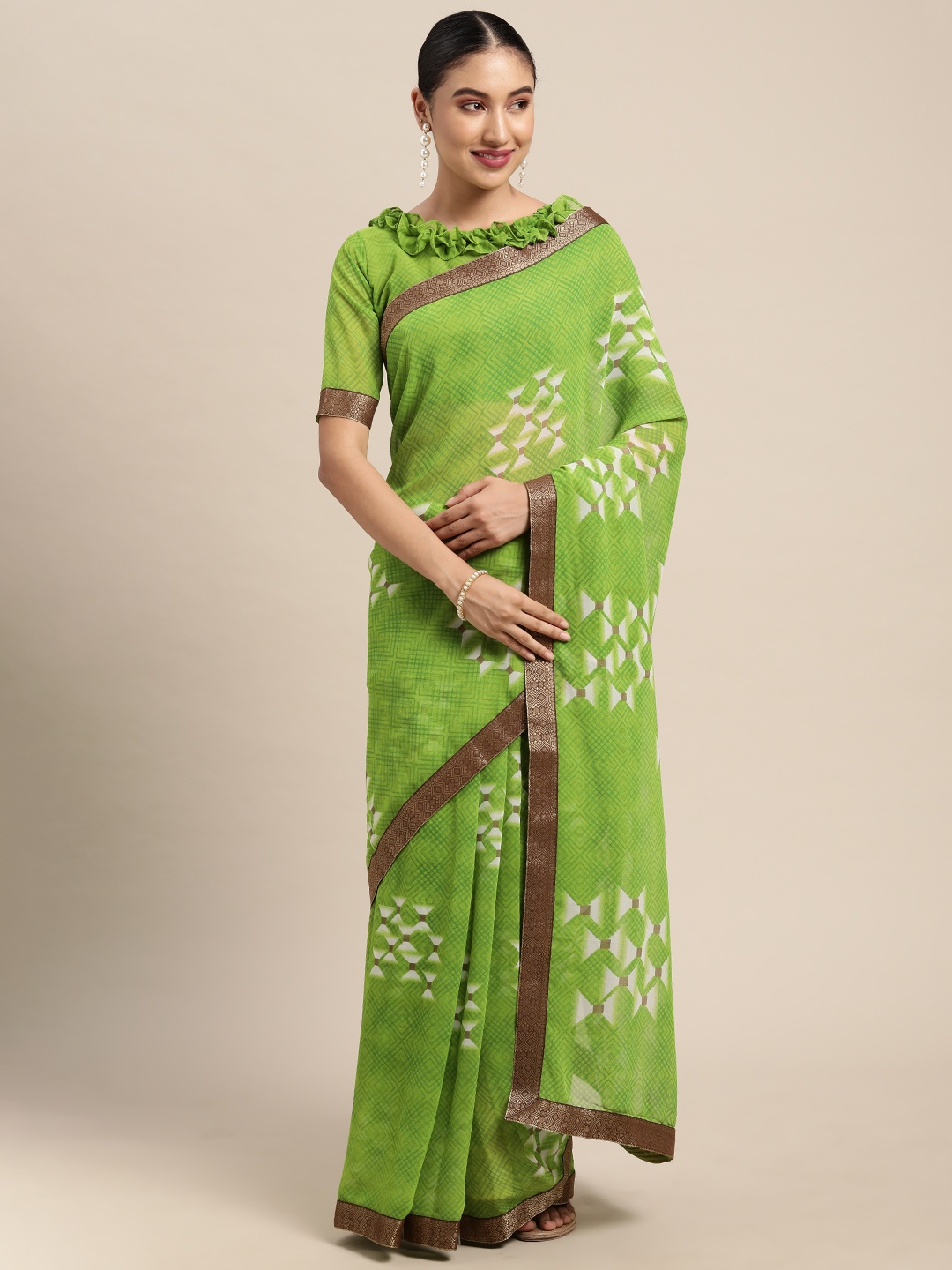 

KALINI Lime Green & White Saree