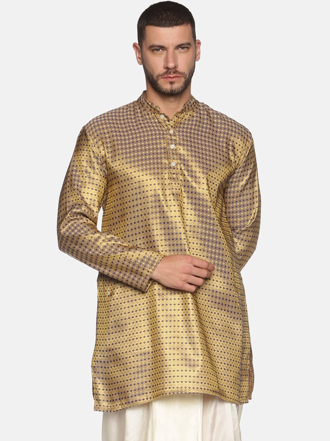 

Sethukrishna Men Blue Ethnic Motifs Printed Thread Work Kurta