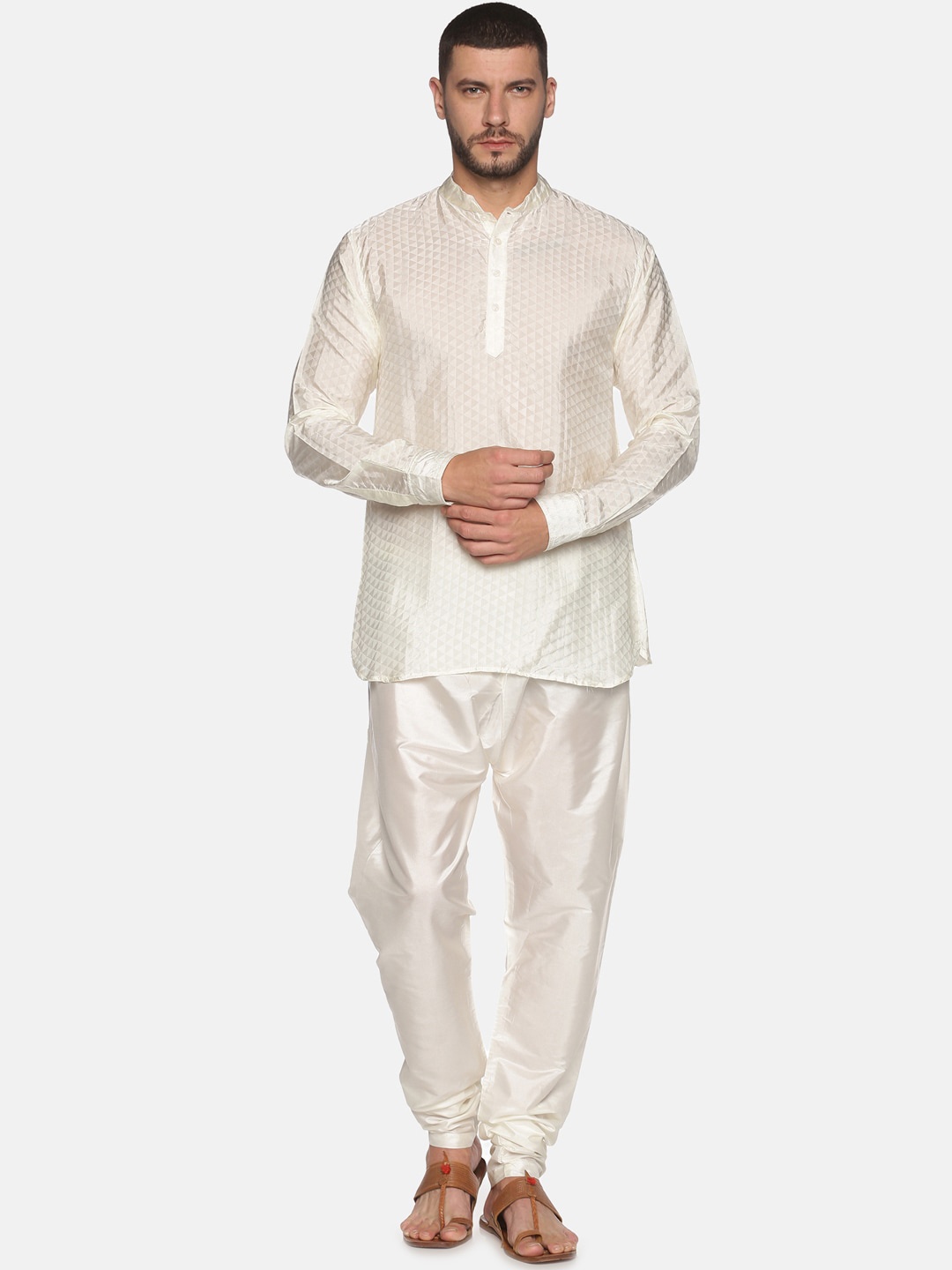 

Sethukrishna Men Cream-Coloured Kurta with Pyjamas