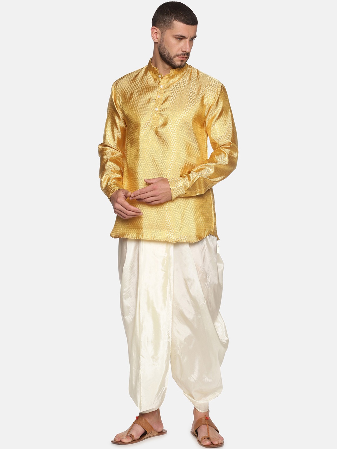 

Sethukrishna Men Gold-Toned Kurti with Dhoti Pants