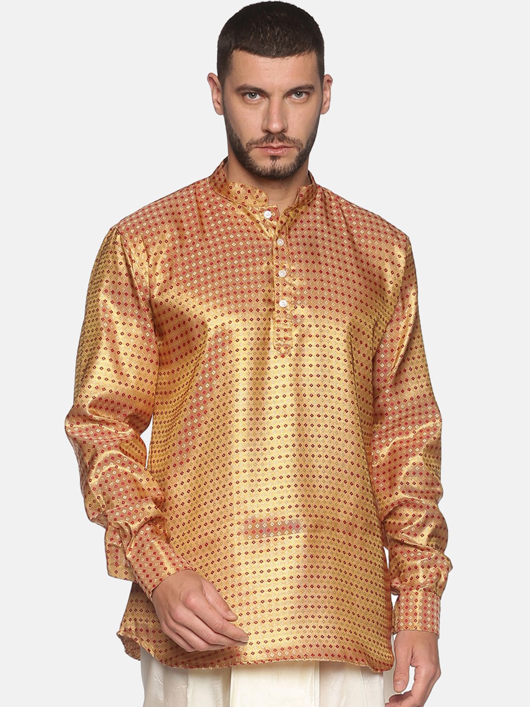 

Sethukrishna Men Gold & Red Ethnic Motifs Printed Kurta