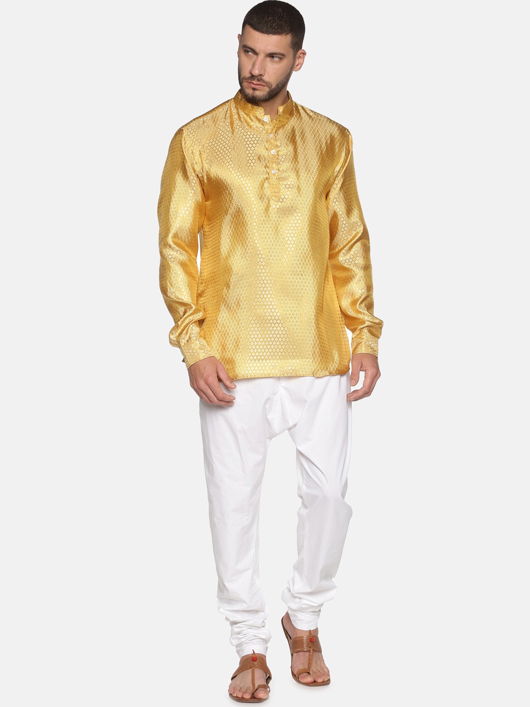 

Sethukrishna Men Gold-Toned Self Design Kurta with Churidar