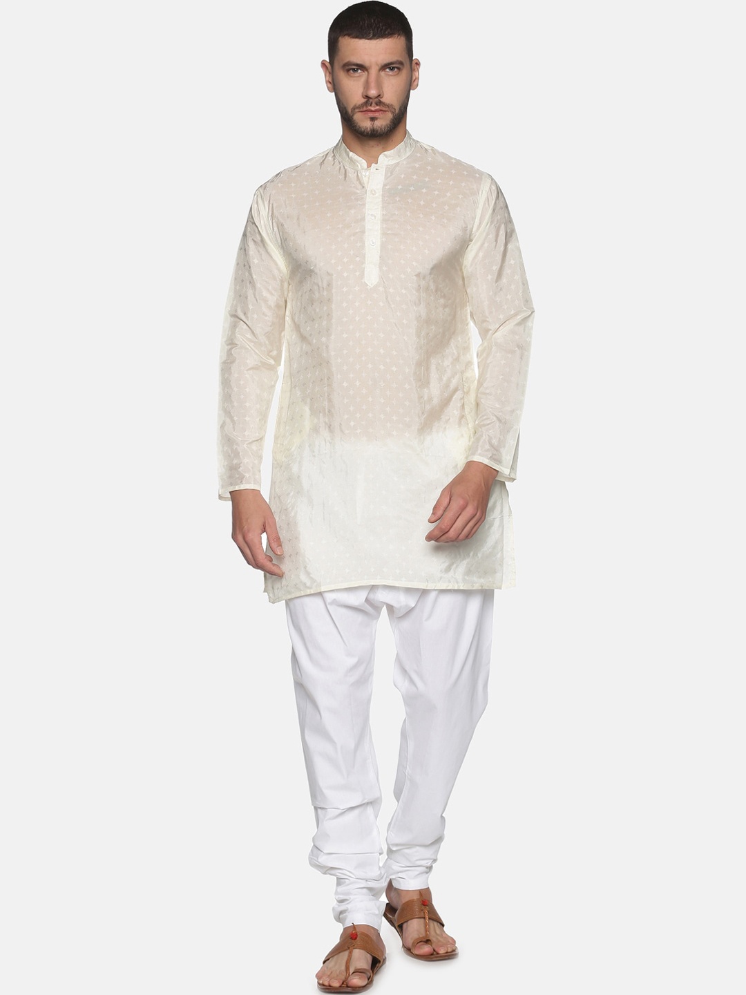

Sethukrishna Men Cream-Coloured Kurta with Pyjamas