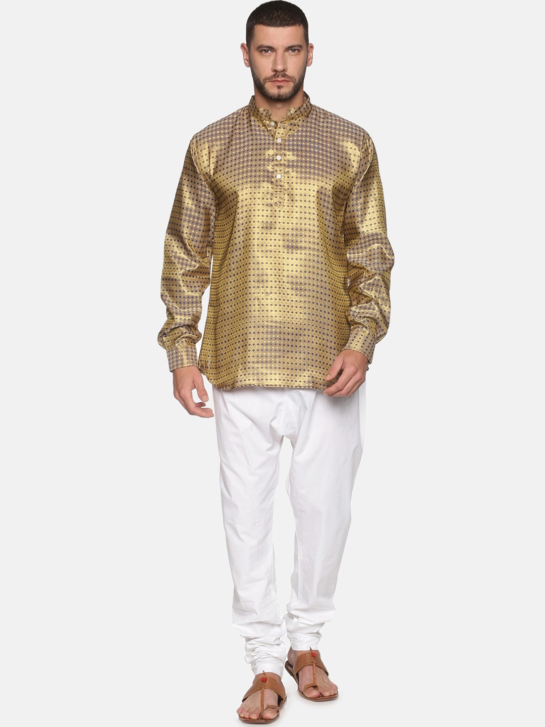 

Sethukrishna Men Gold-Toned Self Design Kurta with Churidar