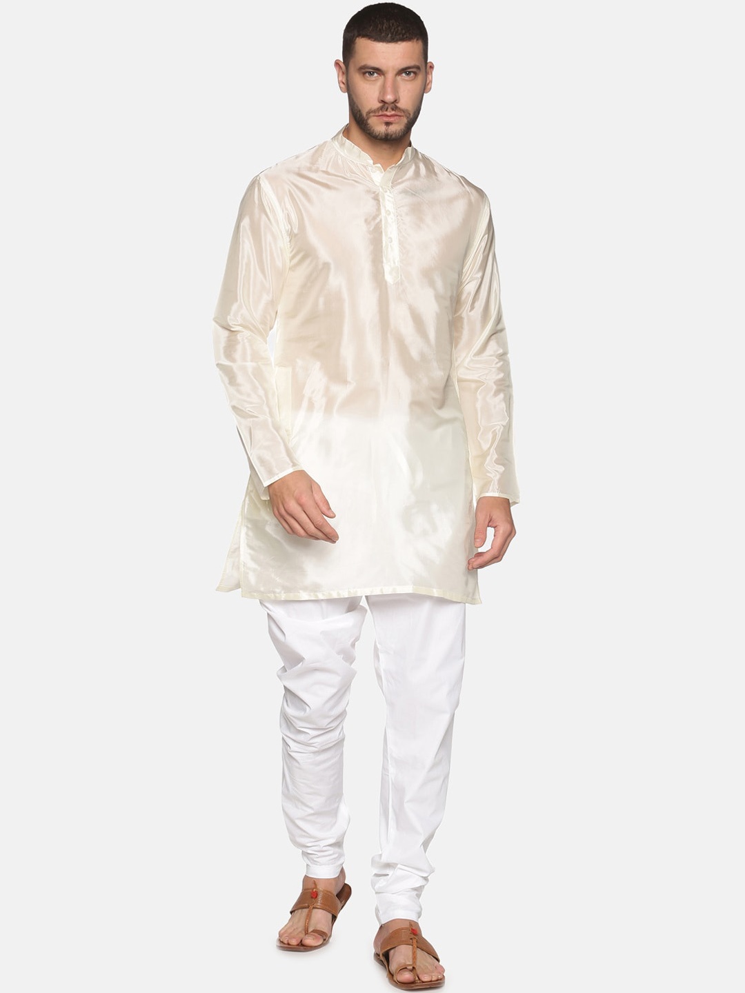

Sethukrishna Men Cream-Coloured Kurta with Churidar