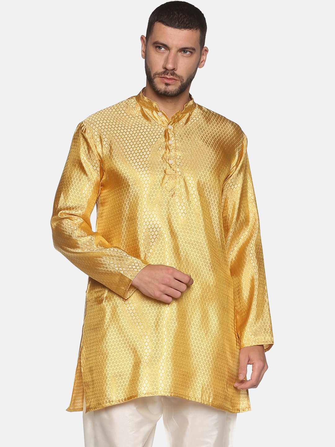 

Sethukrishna Men Gold-Coloured Woven Design Kurta