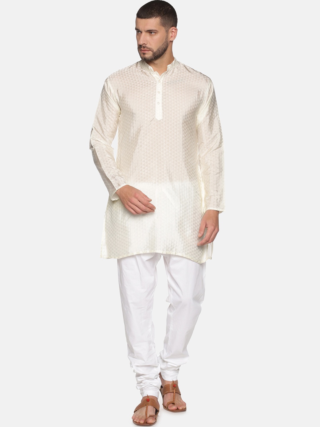 

Sethukrishna Men Cream-Coloured Self Design Kurta with Churidar