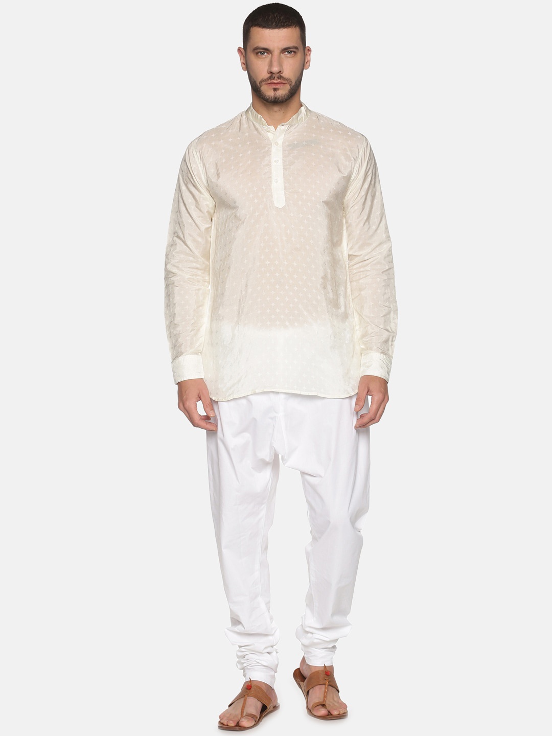 

Sethukrishna Men Cream-Coloured Ethnic Motifs Kurta with Churidar
