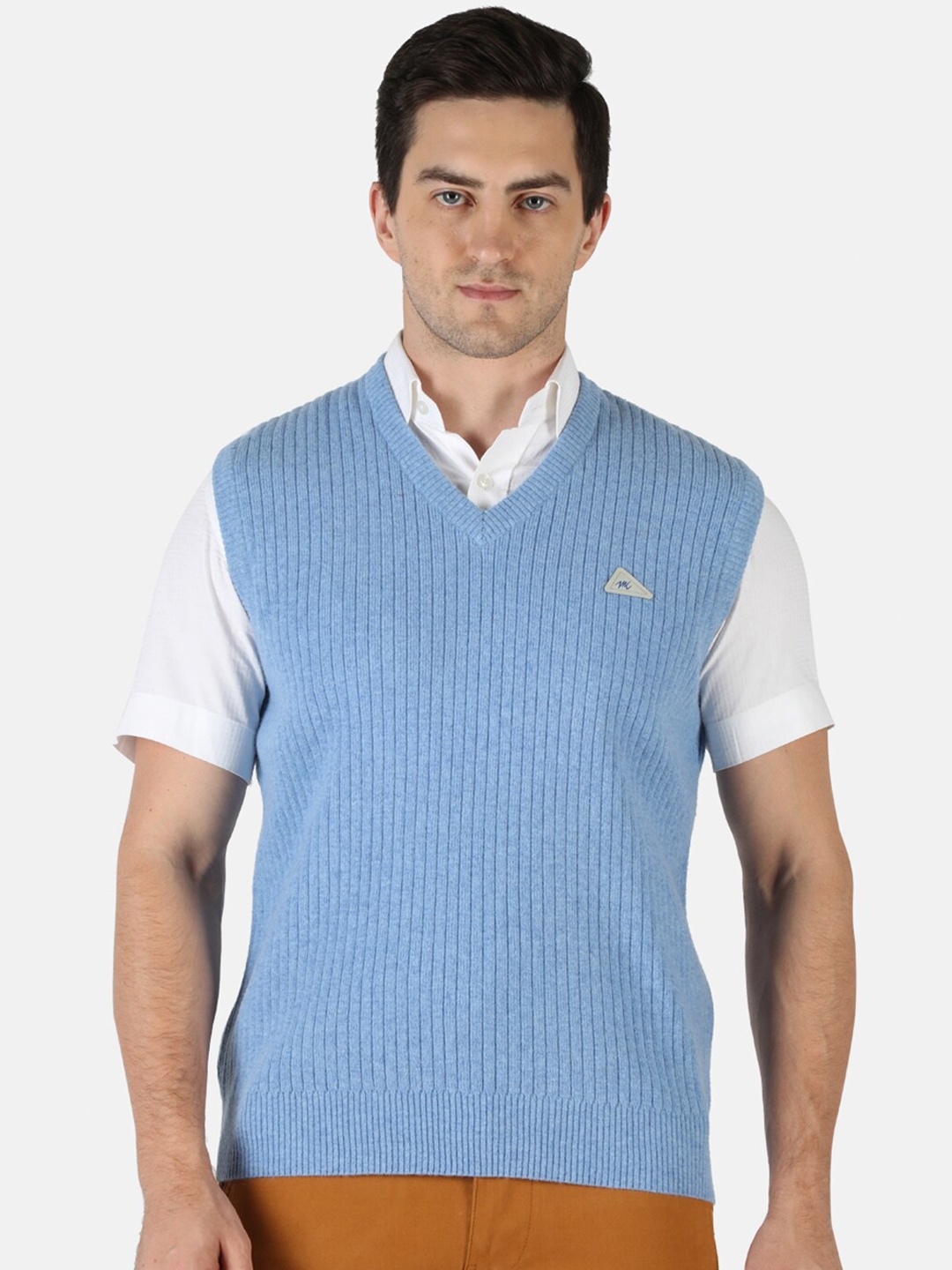 

Monte Carlo Men Blue Solid Pure Wool Sweater Vest
