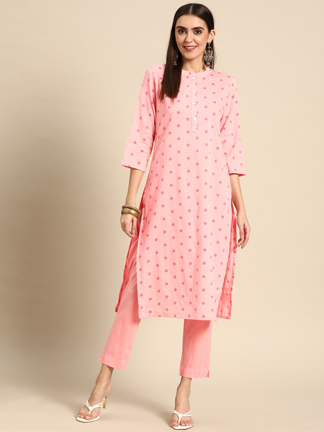 

Anouk Women Pink Printed Pure Cotton Kurta with Trousers