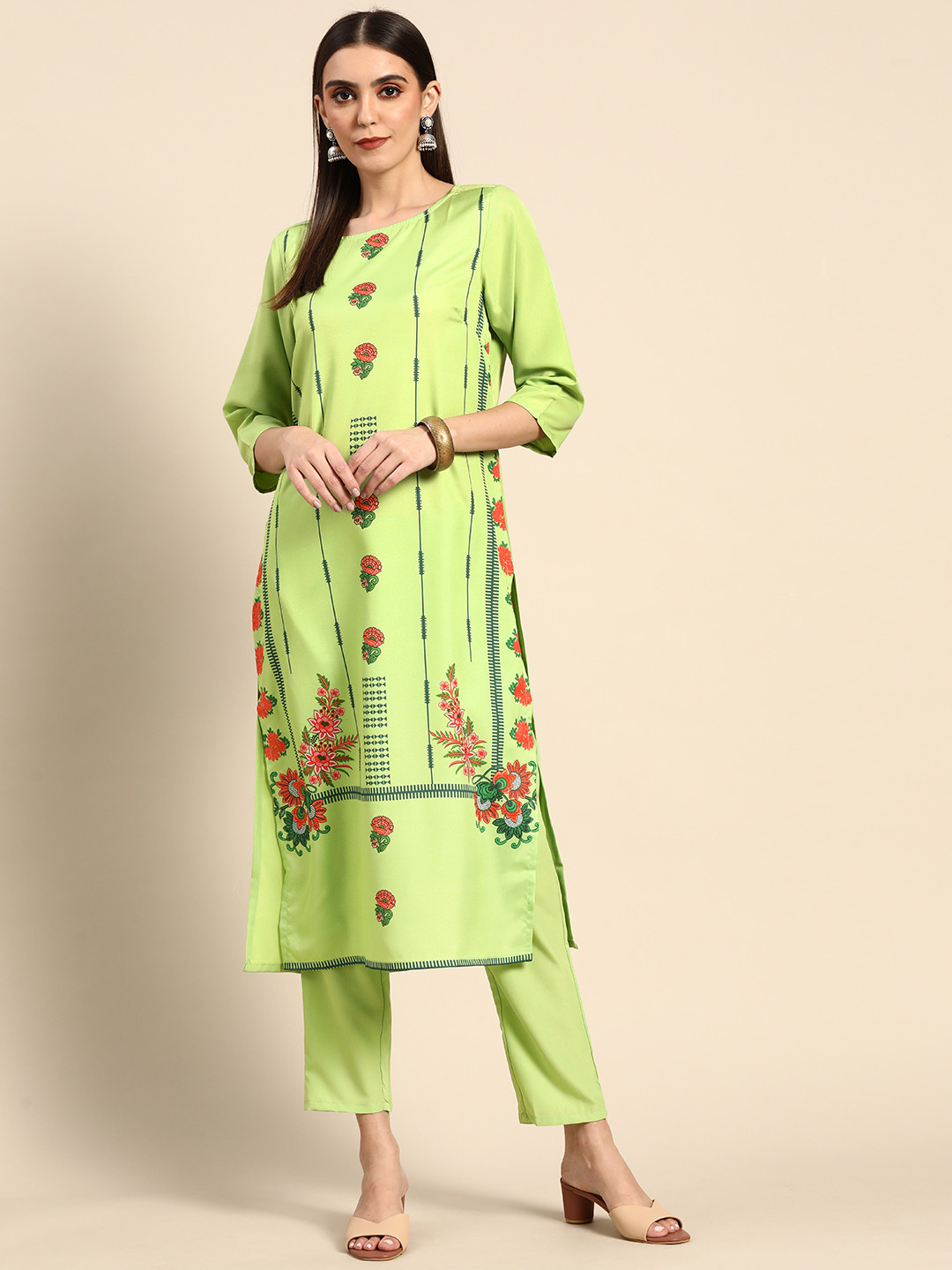 

Anouk Women Green Ethnic Motifs Printed Kurta with Trousers