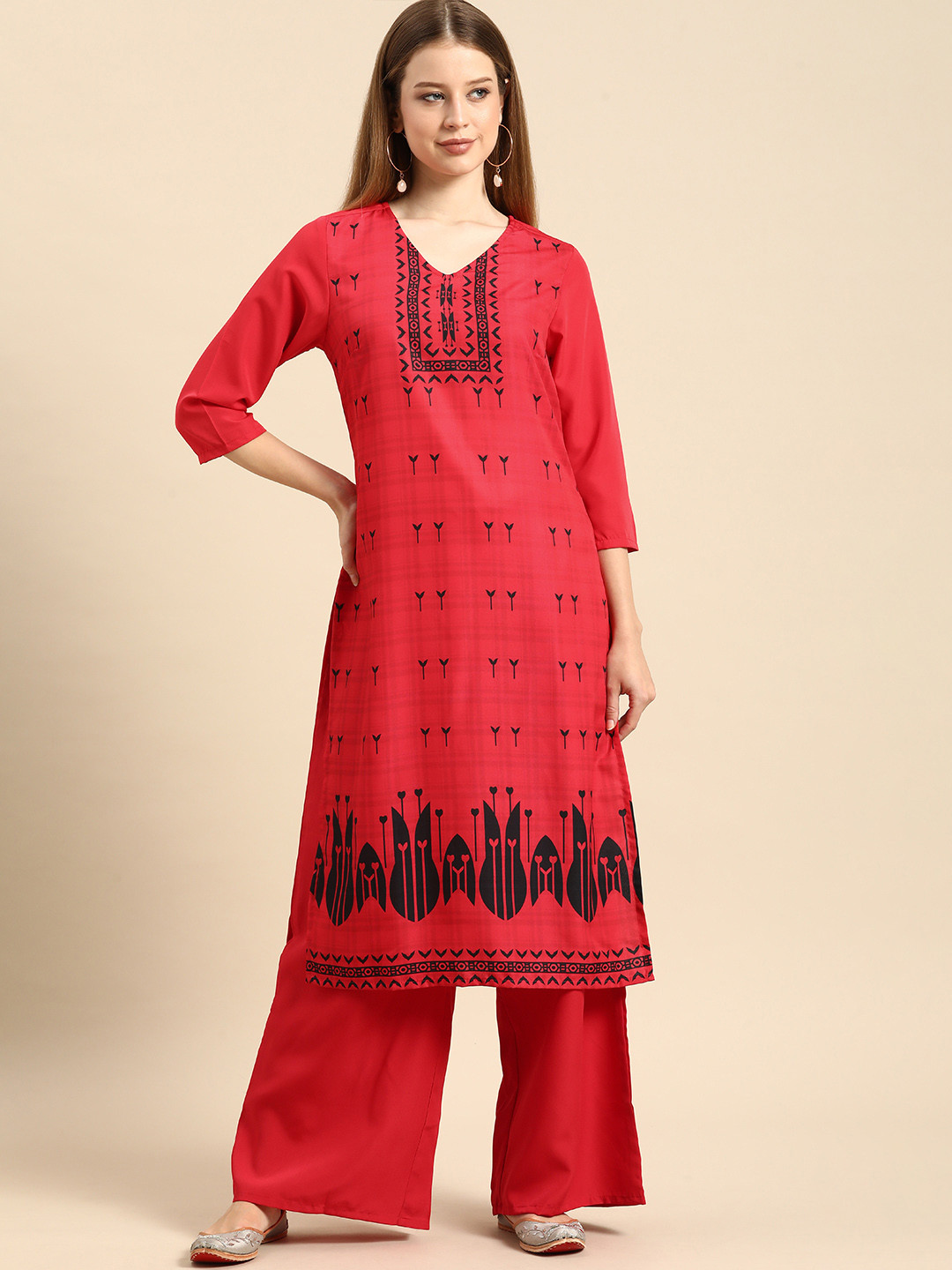 

Anouk Women Red & Black Printed Kurta Set