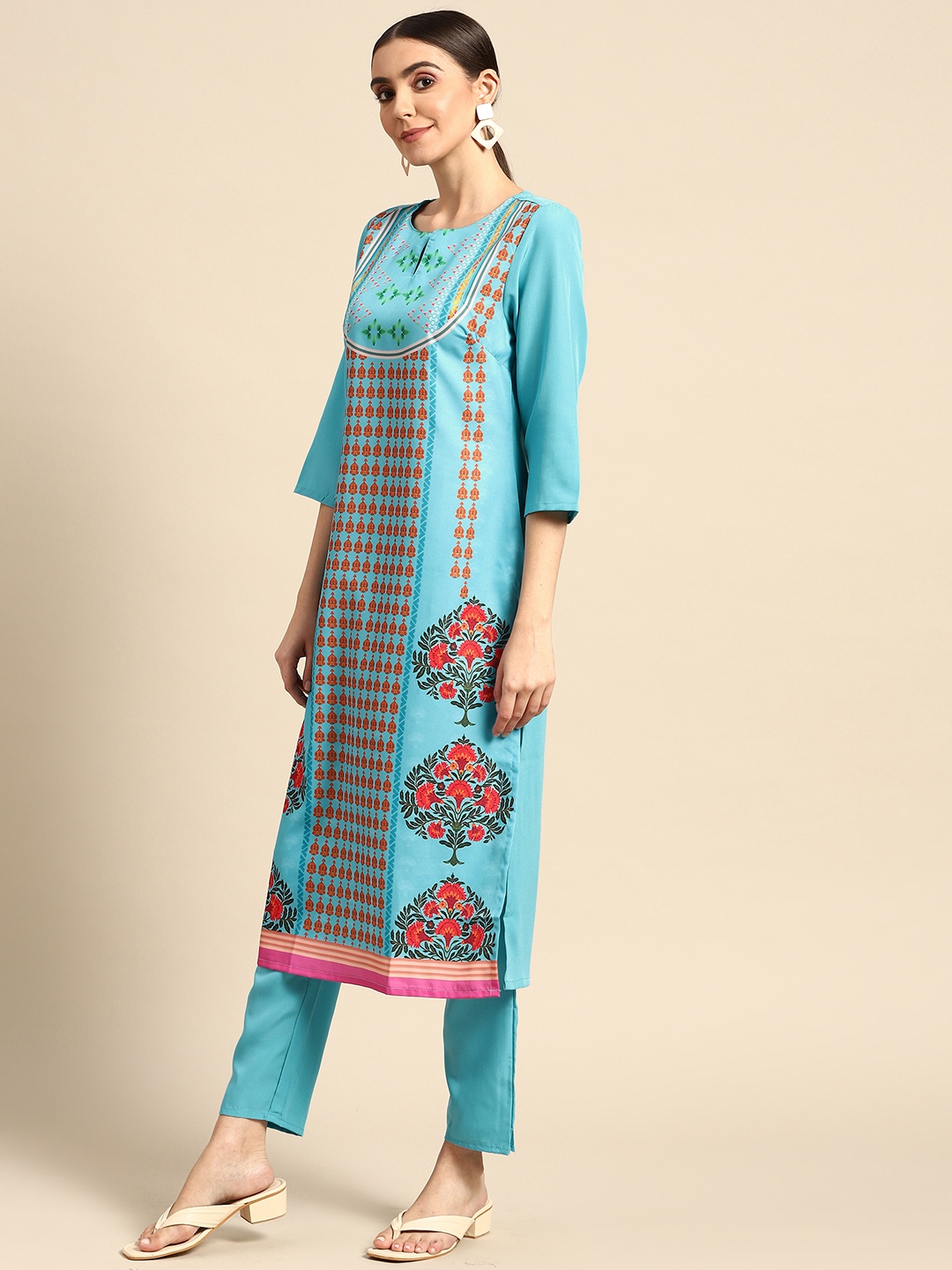 

Anouk Women Blue Ethnic Motifs Printed Kurta with Trousers