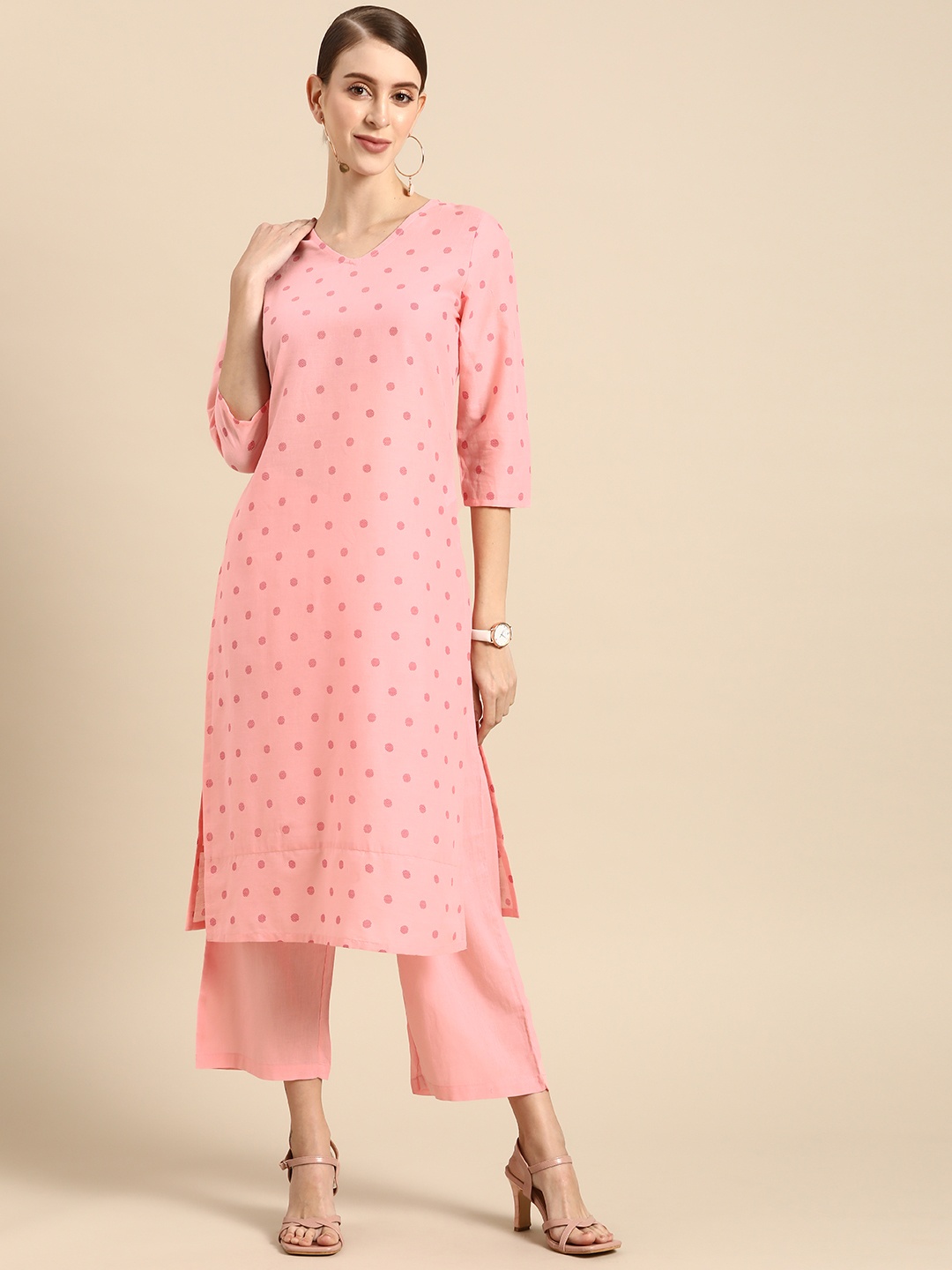 

Anouk Women Pink Printed Pure Cotton Kurta with Trousers