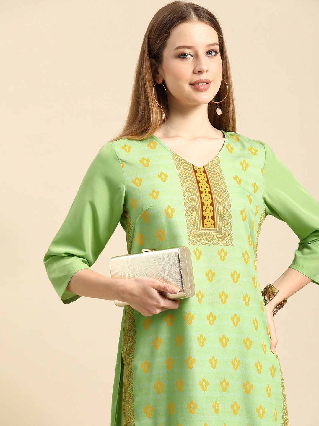

Anouk Women Green & Mustard Yellow Printed Kurta Set
