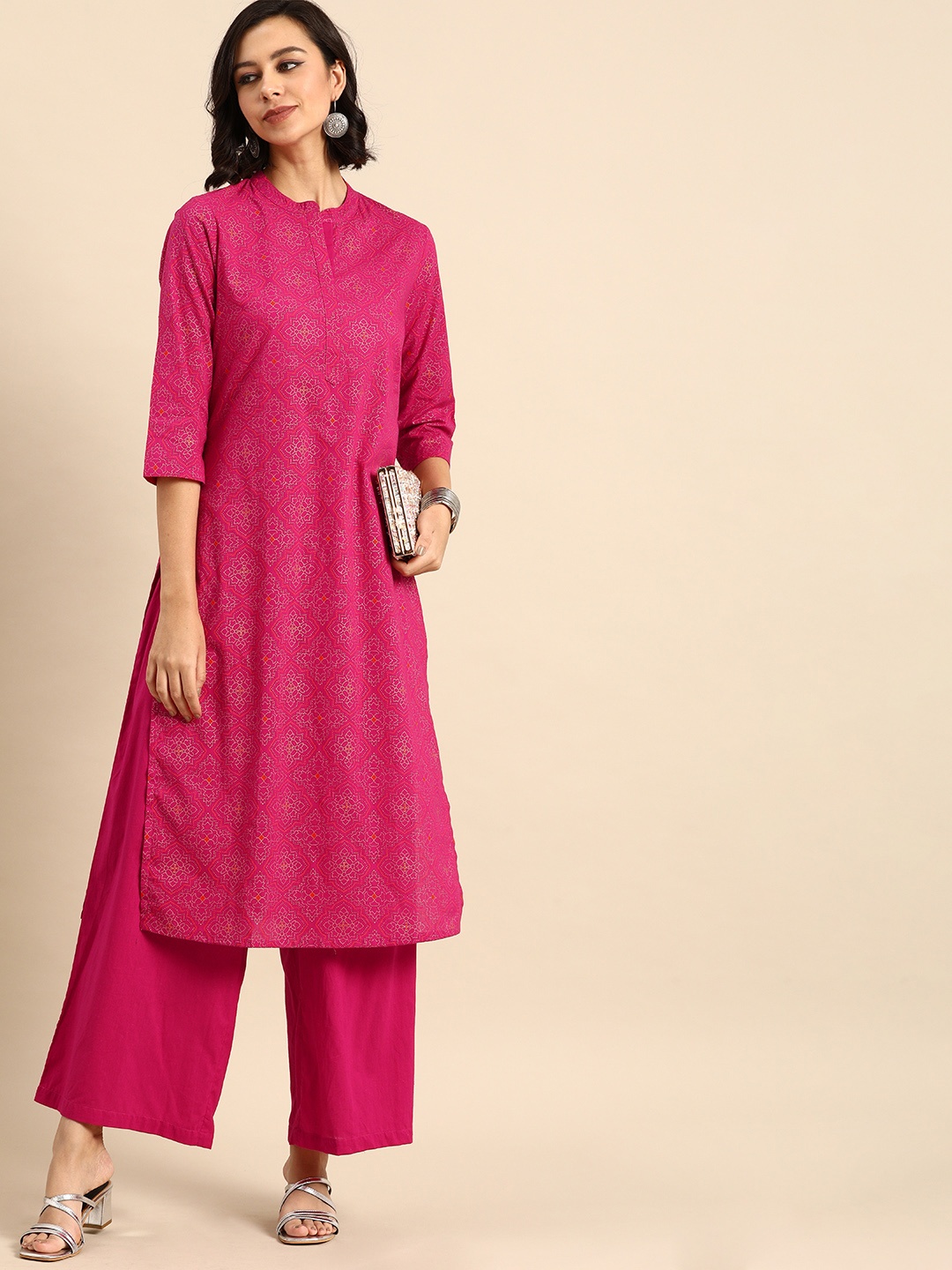 

Anouk Women Pink & Gold Printed Pure Cotton Kurta Set