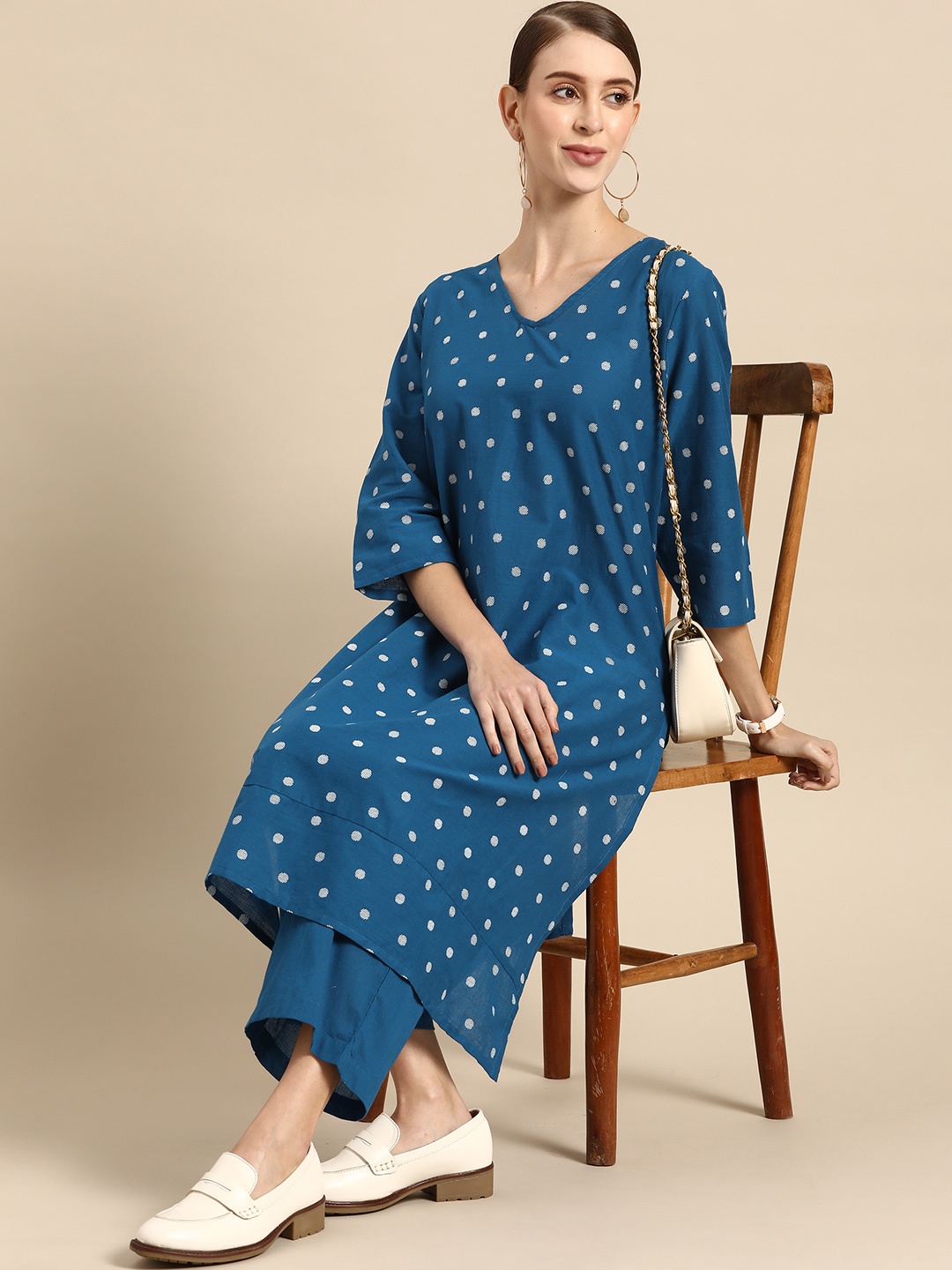 

Anouk Women Blue Printed Pure Cotton Kurta with Trousers