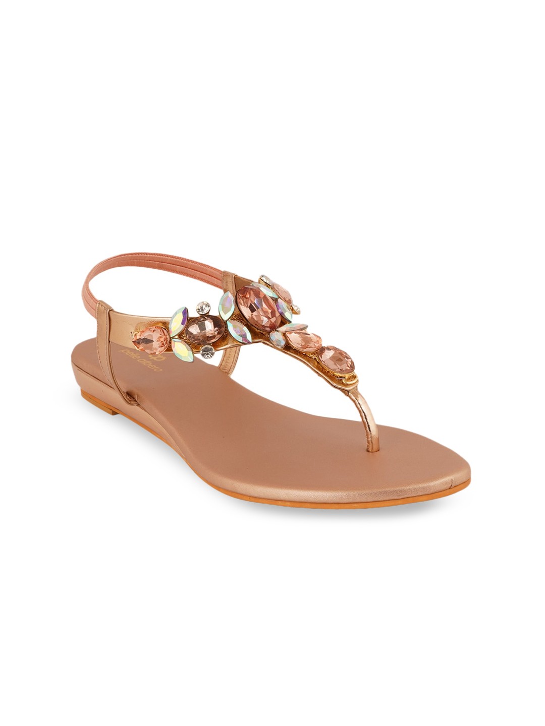 

pelle albero Women Rose Gold Embellished T-Strap Flats