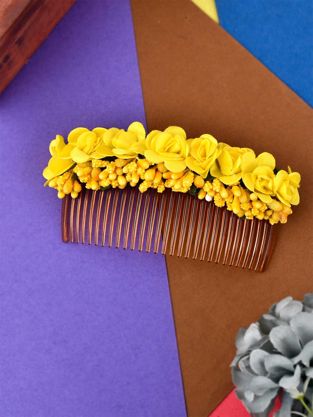 

Silvermerc Designs Women Yellow & Brown Embellished Comb Pin