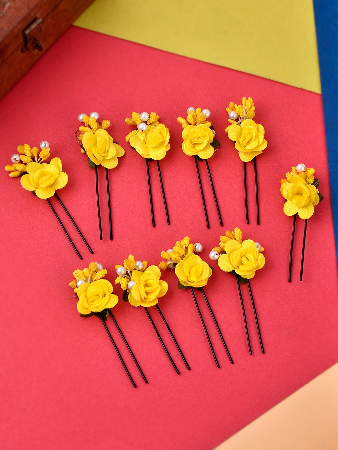 

Silvermerc Designs Set of 10 Women Yellow Embellished U Pins