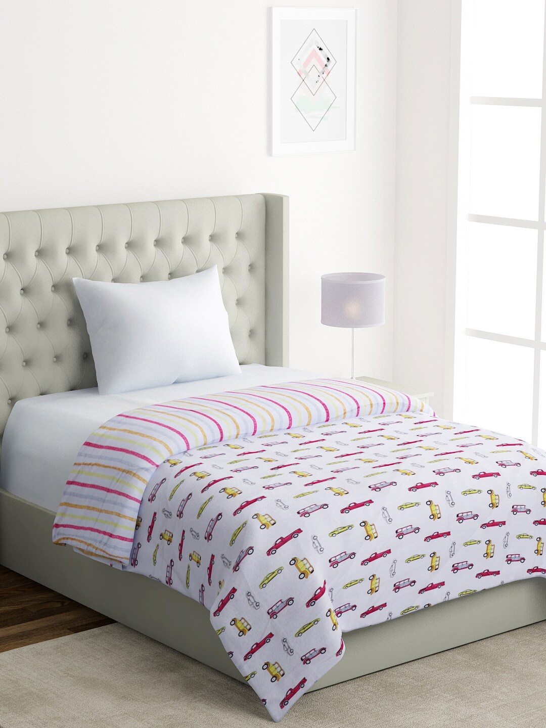 

A Homes Grace White & Yellow 210 GSM Single Bed Printed AC Room Comforter