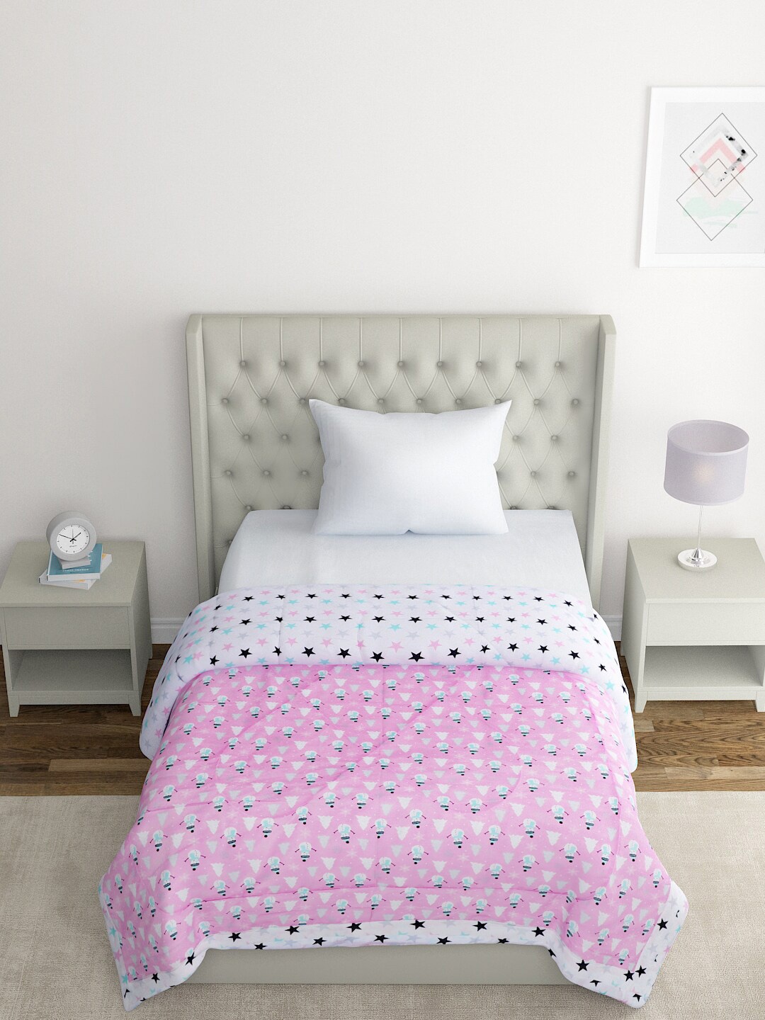 

A Homes Grace Pink & White Cartoon Characters AC Room 210 GSM Single Bed Comforter