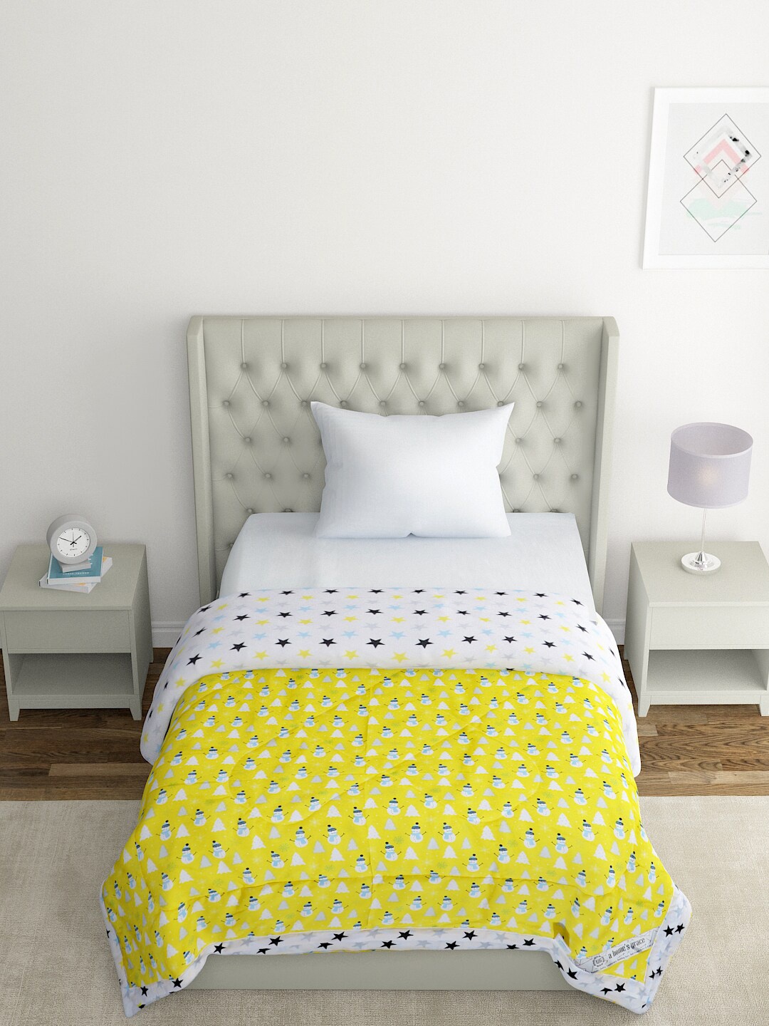 

A Homes Grace Yellow & Green Snowman Stars AC Room 210 GSM Single Bed Comforter