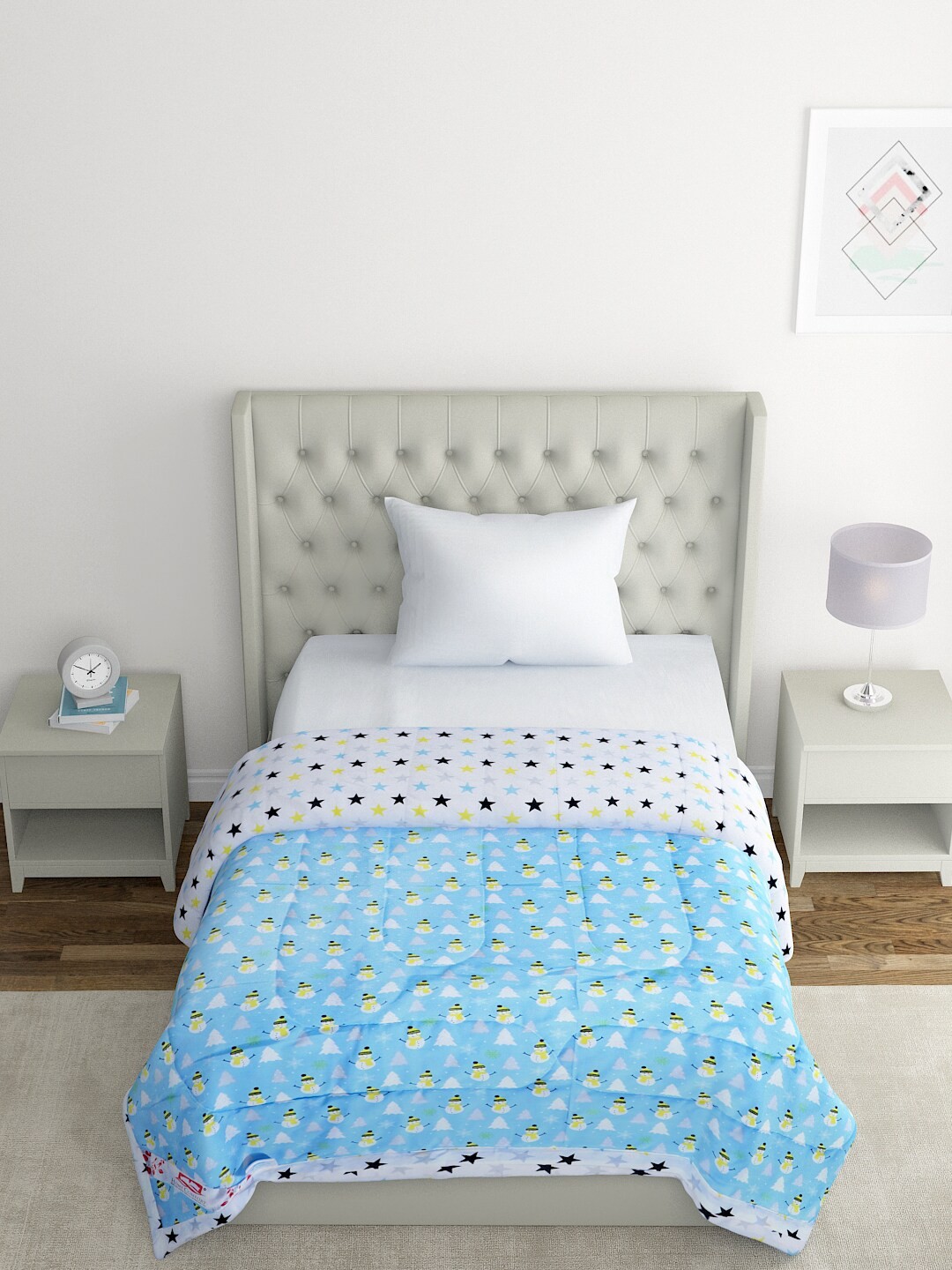 

A Homes Grace Blue & White Cartoon Characters AC Room 210 GSM Single Bed Comforter