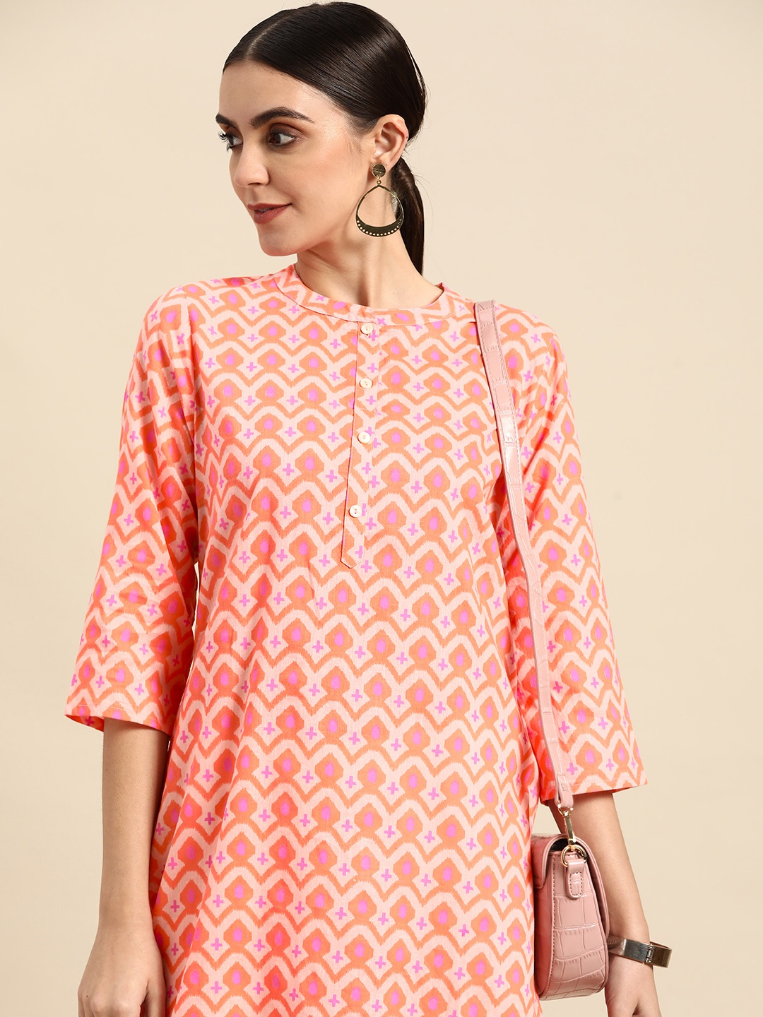 

Anouk Women Pink & Purple Pure Cotton Chevron Printed Kurta