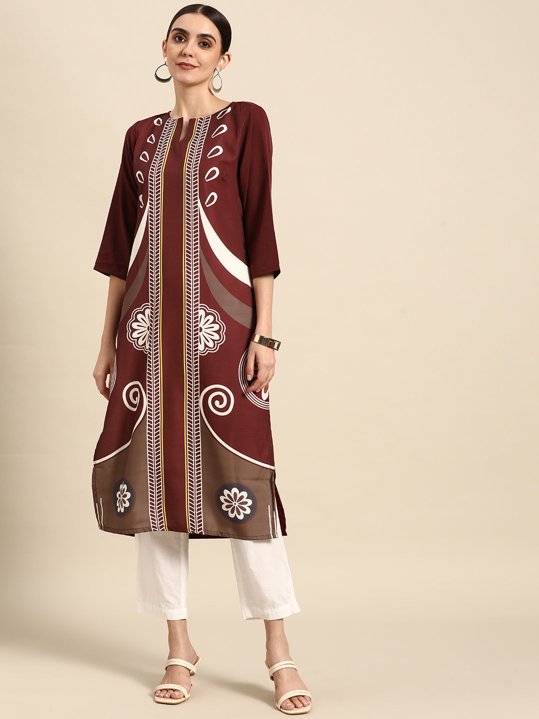

Anouk Women Coffee Brown & White Floral Printed Kurta