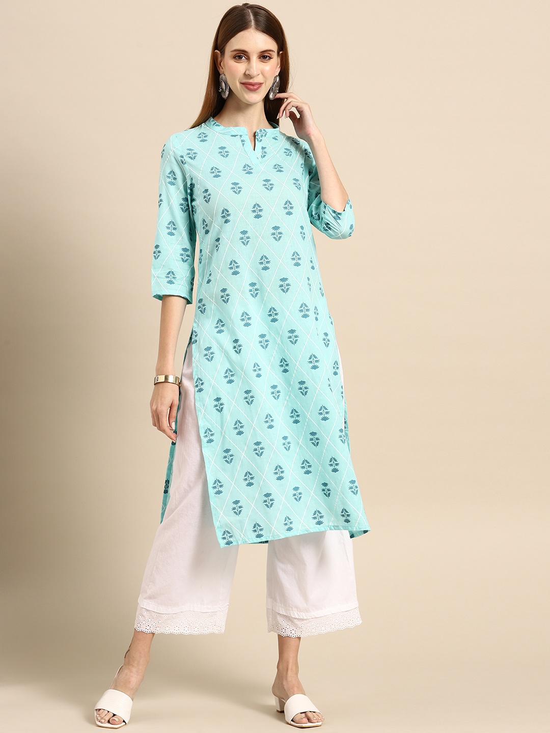 

Anouk Women Blue Ethnic Motifs Printed Pure Cotton Kurta