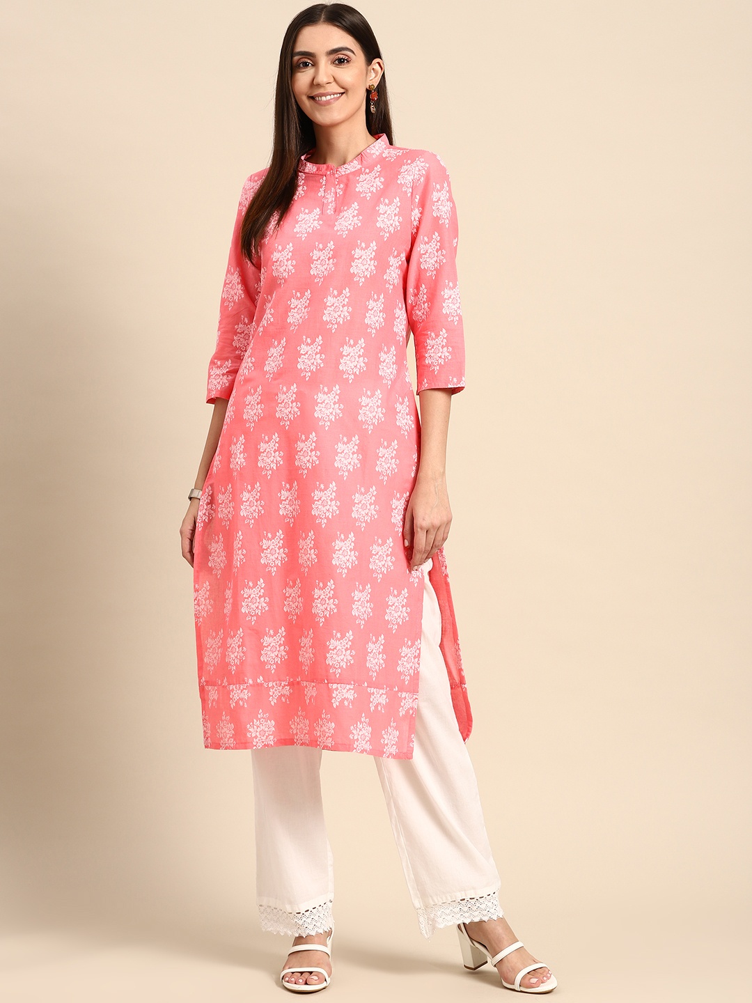

Anouk Women Pink & White Floral Printed Floral Kurta
