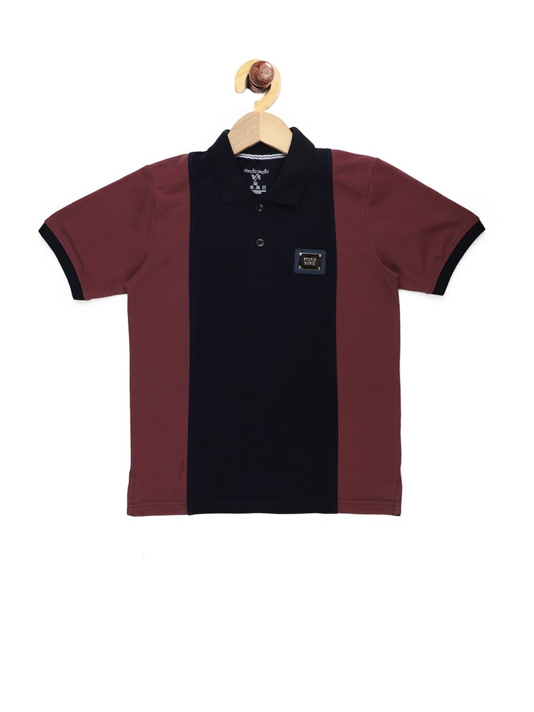 

Stupid Cupid Boys Navy Blue & Maroon Colourblocked Cotton T-shirt