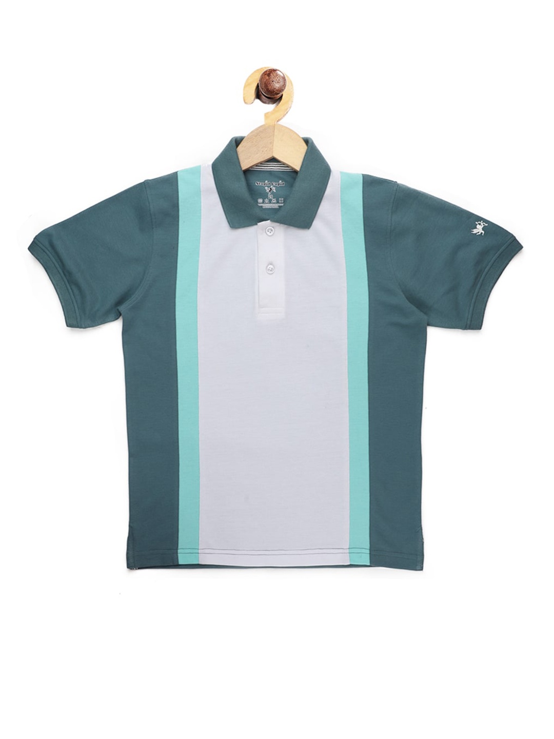 

Stupid Cupid Boys Teal Colourblocked Polo Collar Applique T-shirt