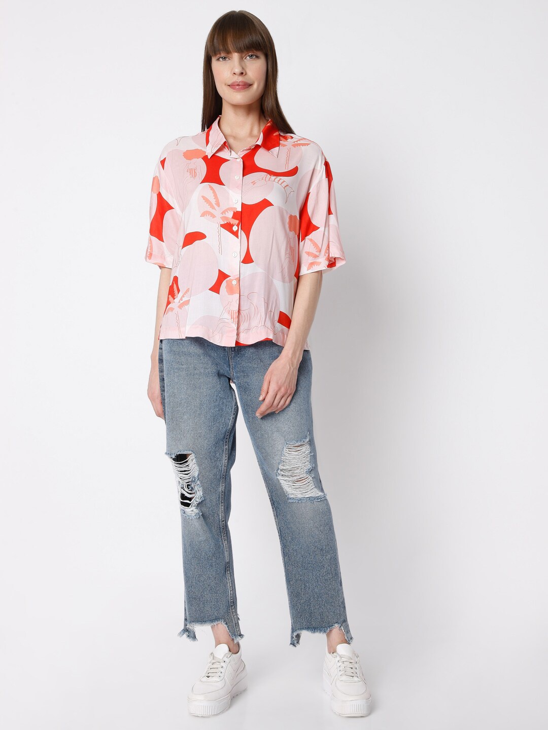 

Vero Moda Women Pink Printed Casual Shirt