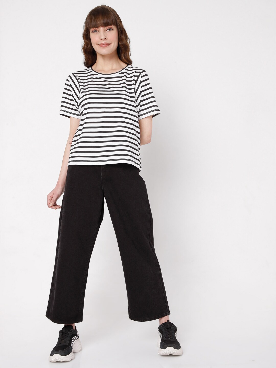 

Vero Moda Women Black Striped T-shirt