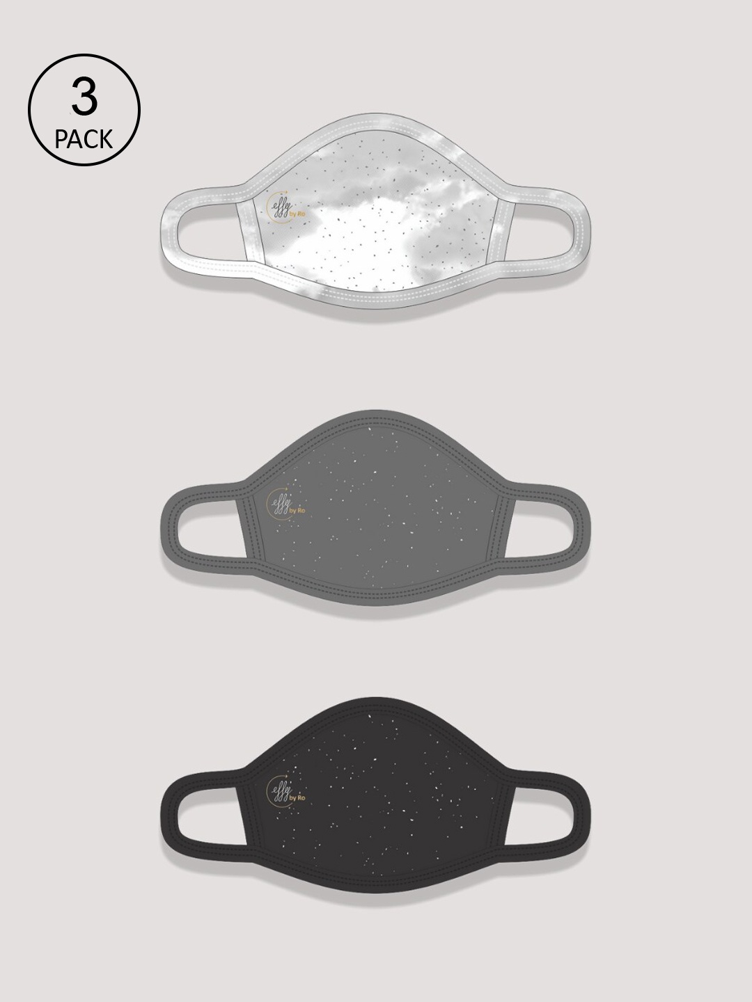 

effy Black & Grey Set of 3 Glitter 2-Ply Face Masks