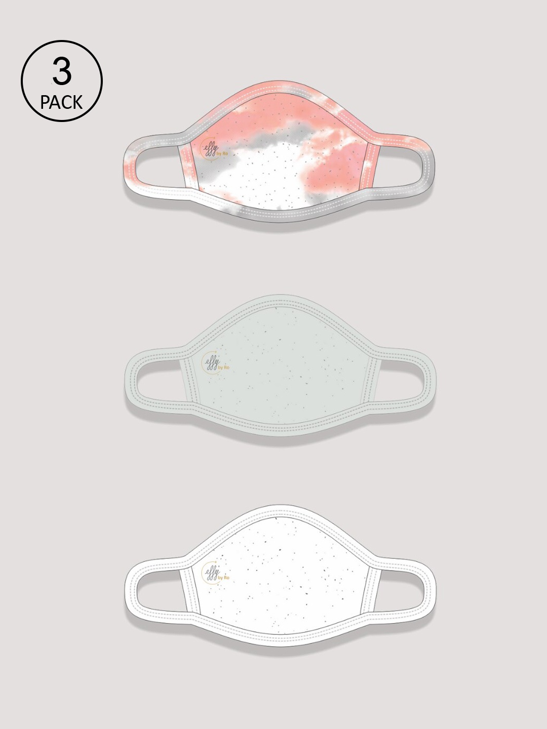 

effy Women White & Grey Pack of 3 Glitter Print 2-Ply Cloth Mask, Assorted