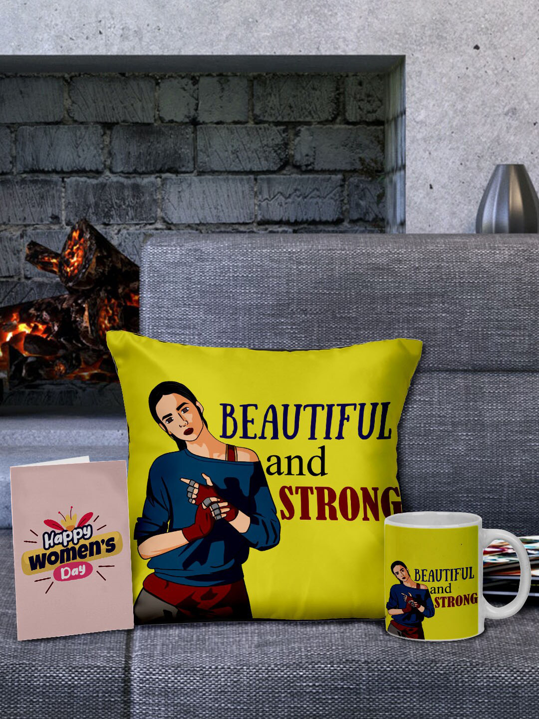 

Ferosh Yellow Printed Womens Day Home Gift Set