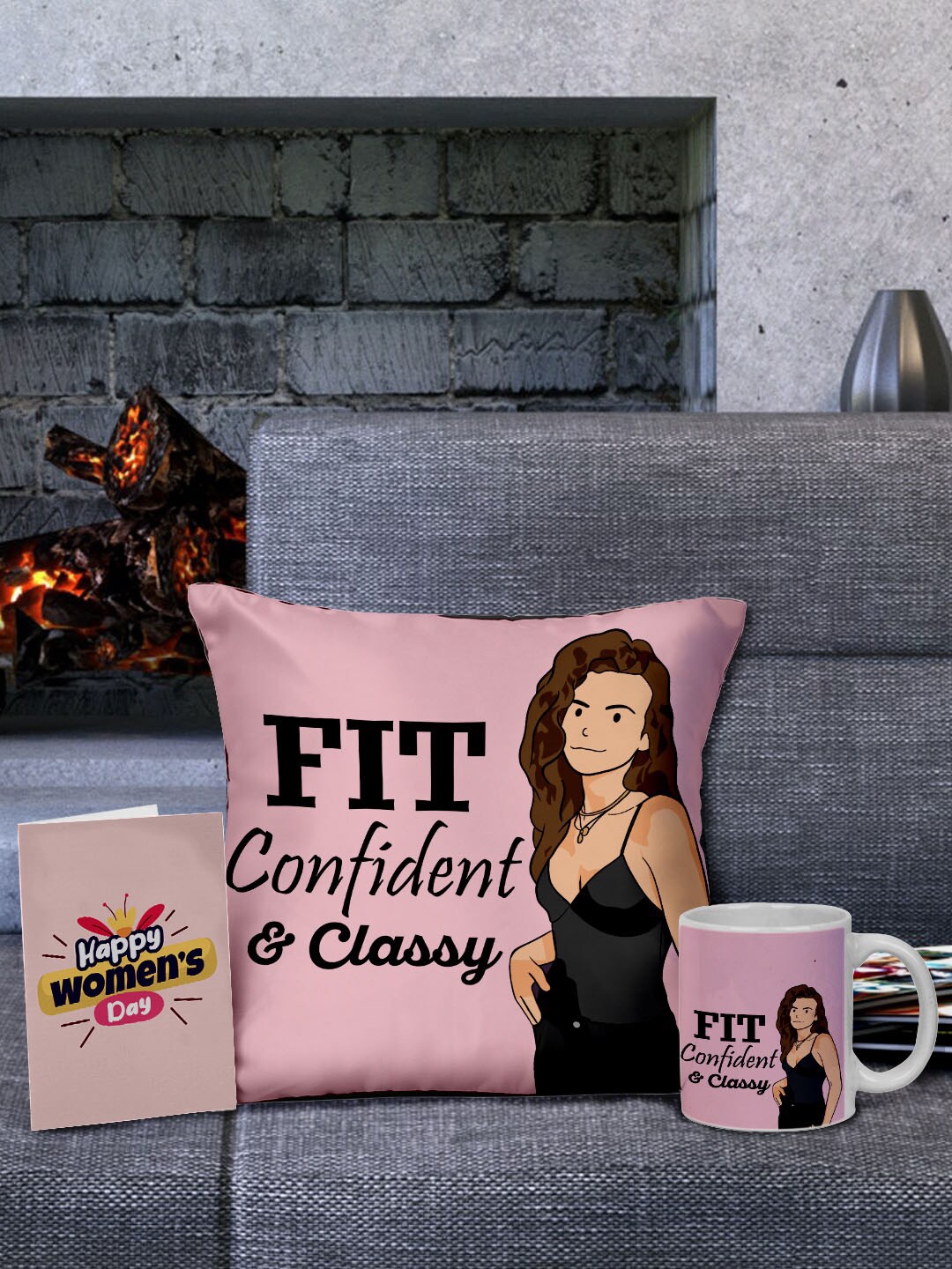 

Ferosh Pink Printed Womens Day Home Gift Set