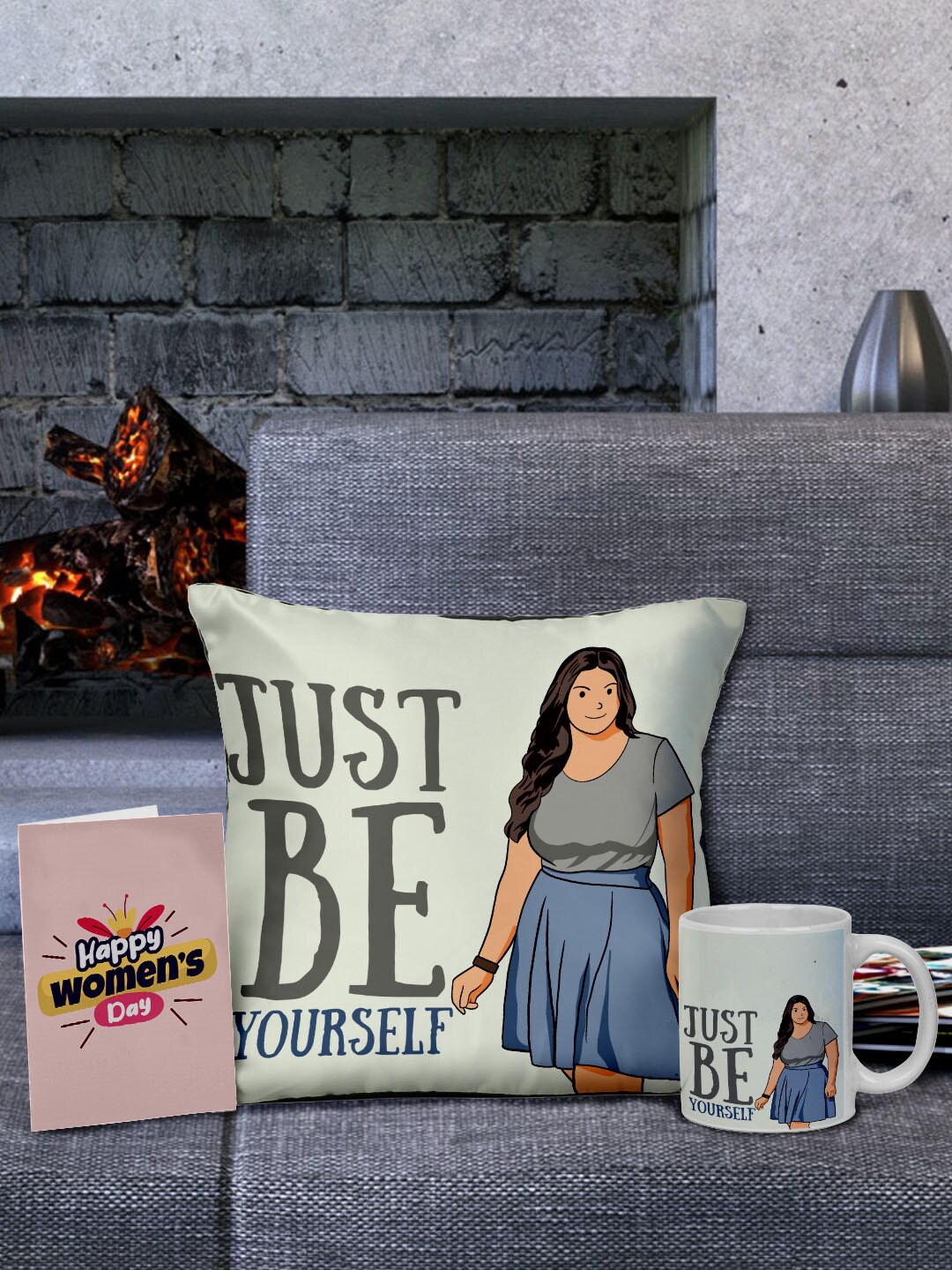

Ferosh Green Women's Day Cushion & Mug Home Gift Set