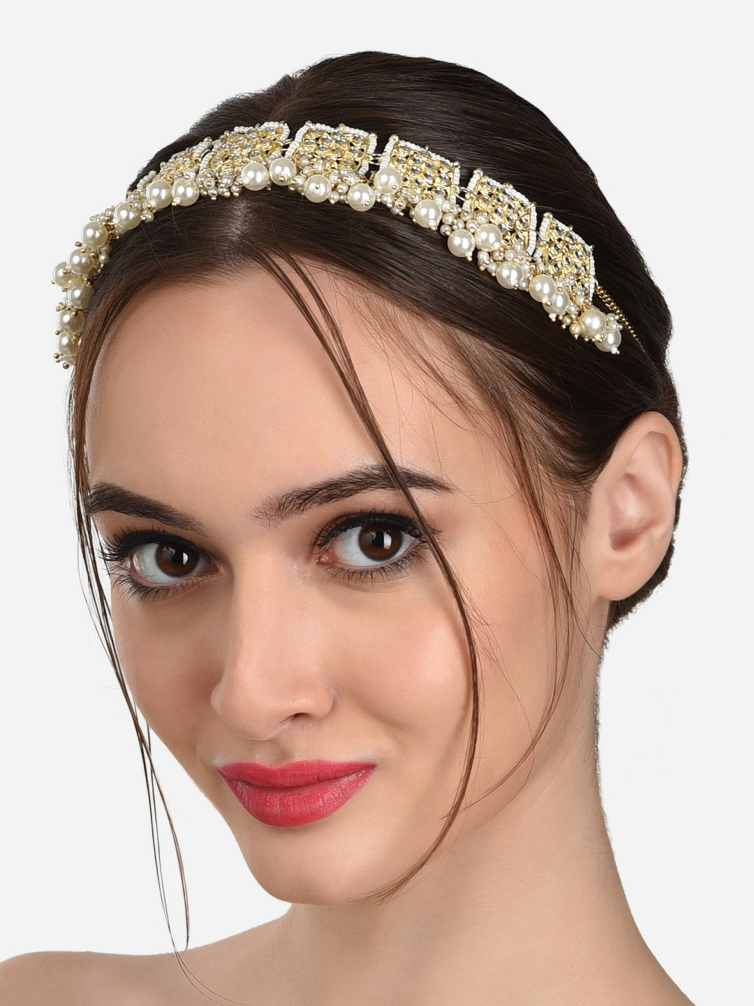 

Zaveri Pearls Gold-Plated Kundan & Pearls Embellished Sheeshphool