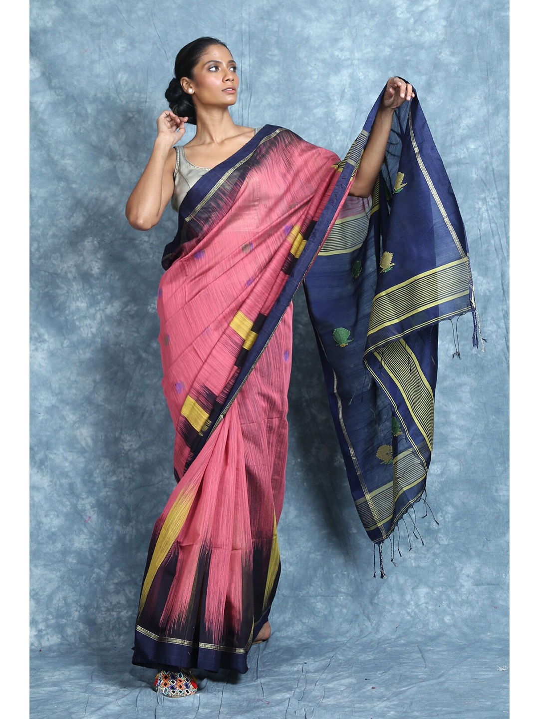 

Charukriti Pink & Blue Woven Design Saree